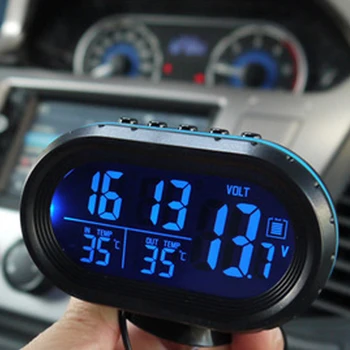 3 В 1 Многофункциональные Автомобильные температурные часы Вольтметр Автомобильный термометр Электронные часы Автомобильный ночник Принадлежности для часов Зеленый синий