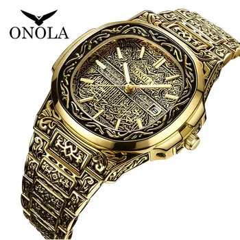 ONOLA Роскошные Мужские Золотые часы Модные Из нержавеющей Стали с автоматической датой Водонепроницаемые Антикварные кварцевые наручные часы Mans Reloj Hombre 2023