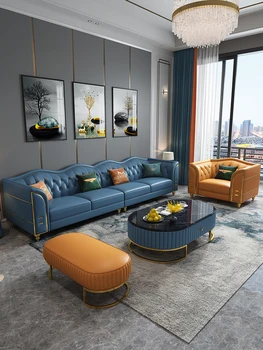 Легкий роскошный кожаный диван для гостиной, современная простая мелкая бытовая мебель в американском ретро-стиле высокого класса, вертикальная комбинация